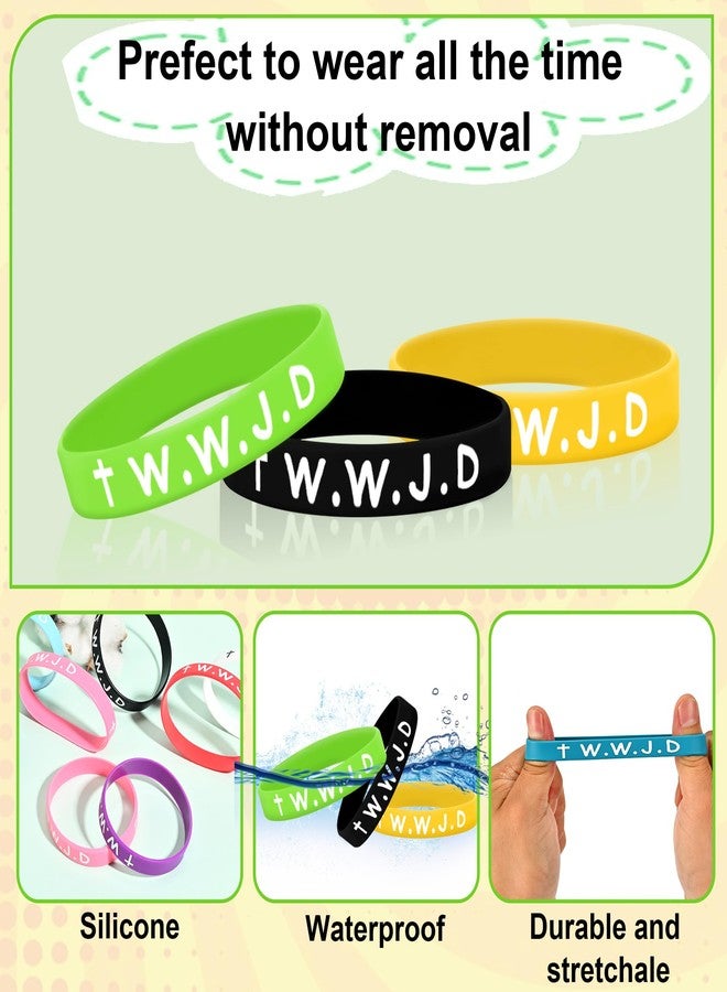 MATEPLUS 48Pcs WWJD Silicone Bracelets for Kids, 12 Colors What Would Jesus Do Rubber Bracelet Bulk Motivational Religious Christian Wristands for Party Church School - Image 3